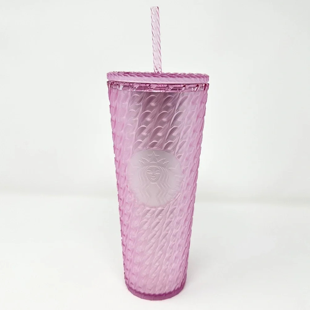 Starbucks 2024 Matte Pink Chain Link Soft Touch Venti & Grande Tumblers NWT